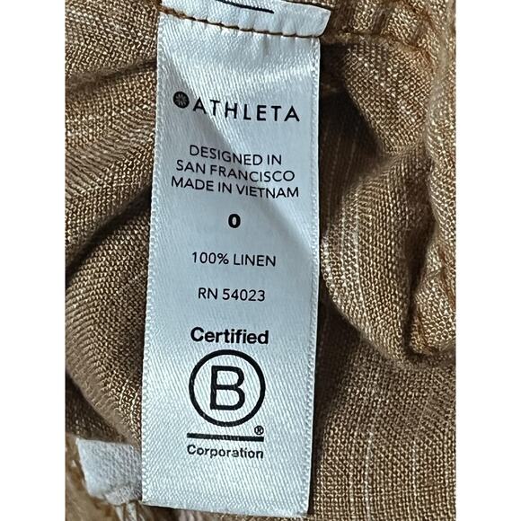 Athleta Cabo Linen Textured Wide Leg Pants Womens 0 Brown Elastic Waist Pull On - Picture 7 of 12